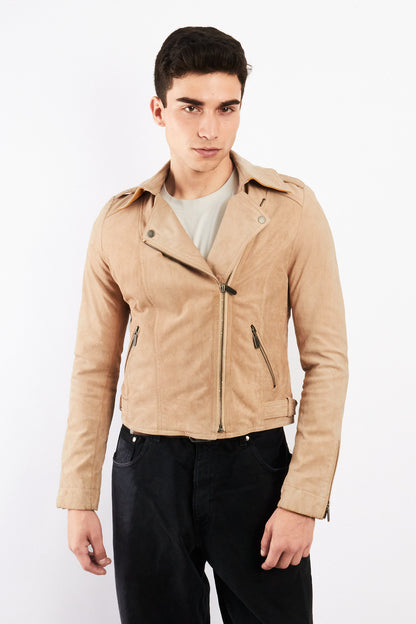 2000 Vintage Tommy Hilfiger Beige Suede Boxy Biker Jacket (S)