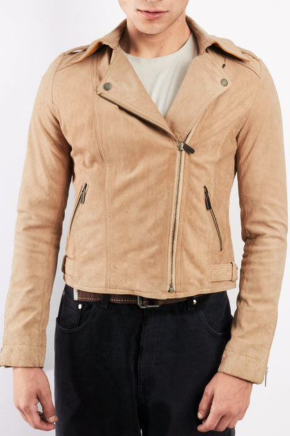 2000 Vintage Tommy Hilfiger Beige Suede Boxy Biker Jacket (S)