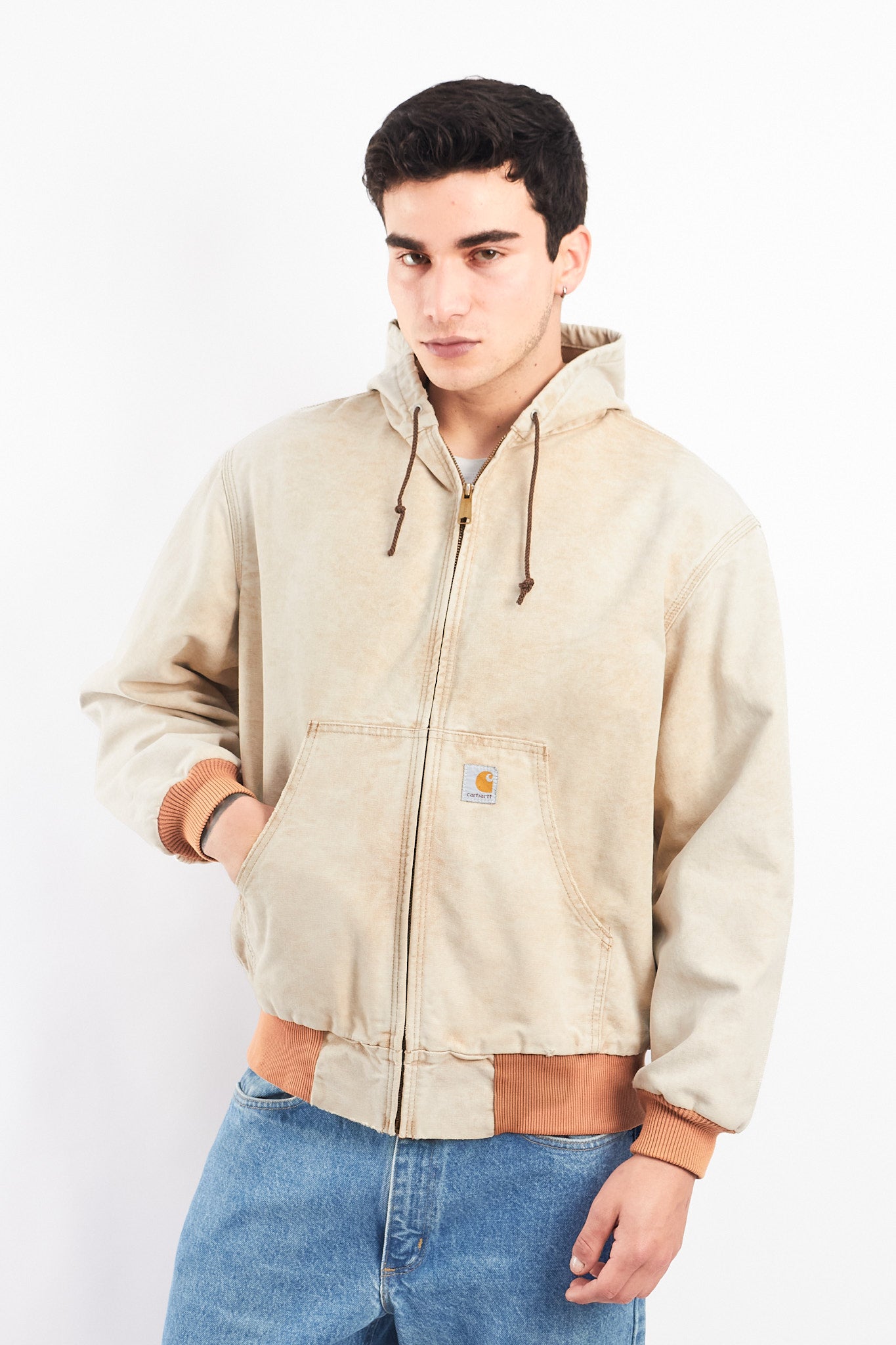 1998 Vintage Carhartt AJR106 Thermal Acid Wash Tan Active Jacket (M)