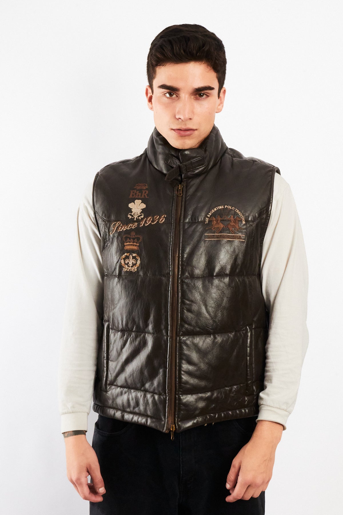 2000 Vintage La Martina Polo Coffee Brown Leather Vest (M/L)