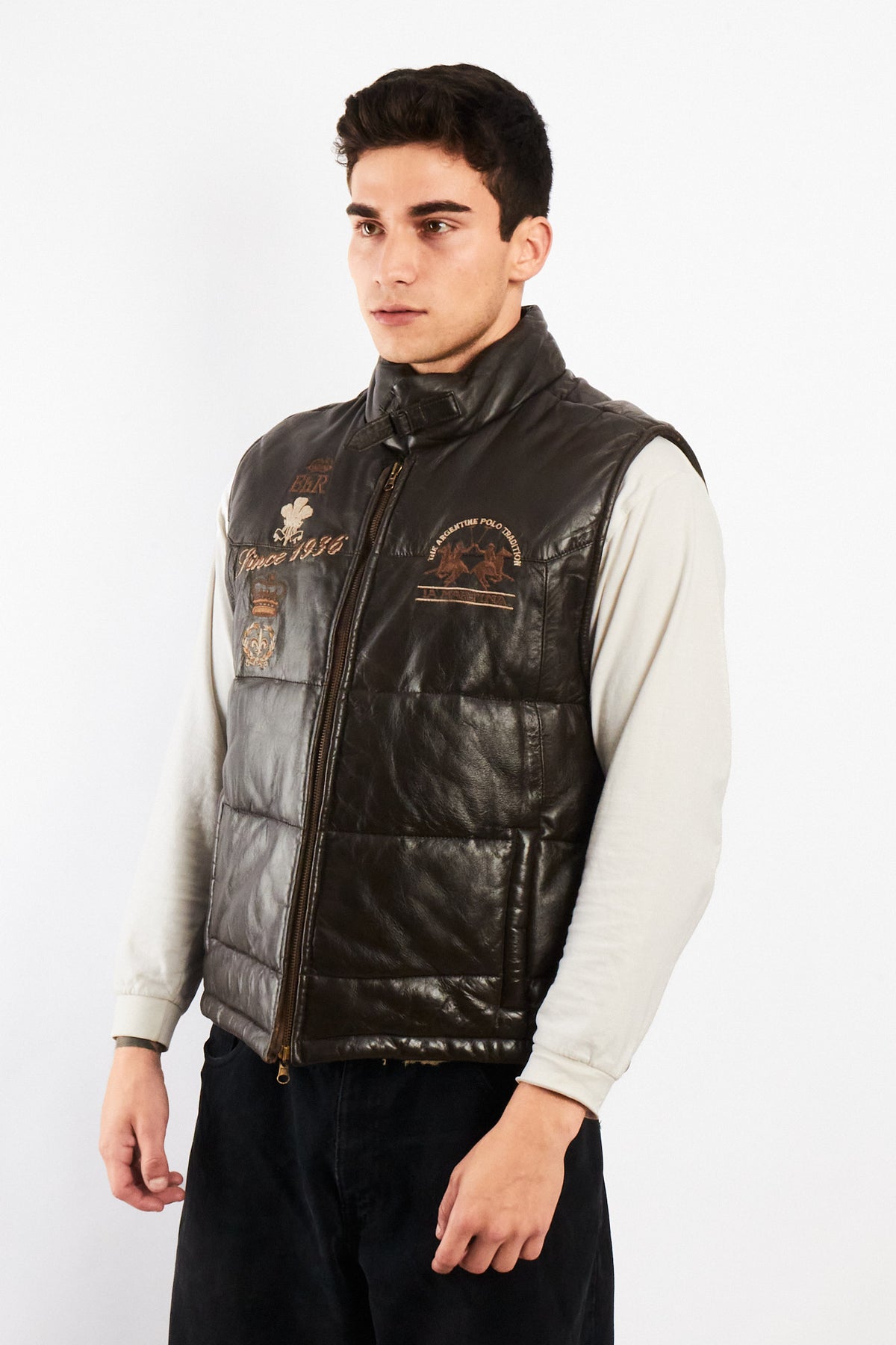 2000 Vintage La Martina Polo Coffee Brown Leather Vest (M/L)