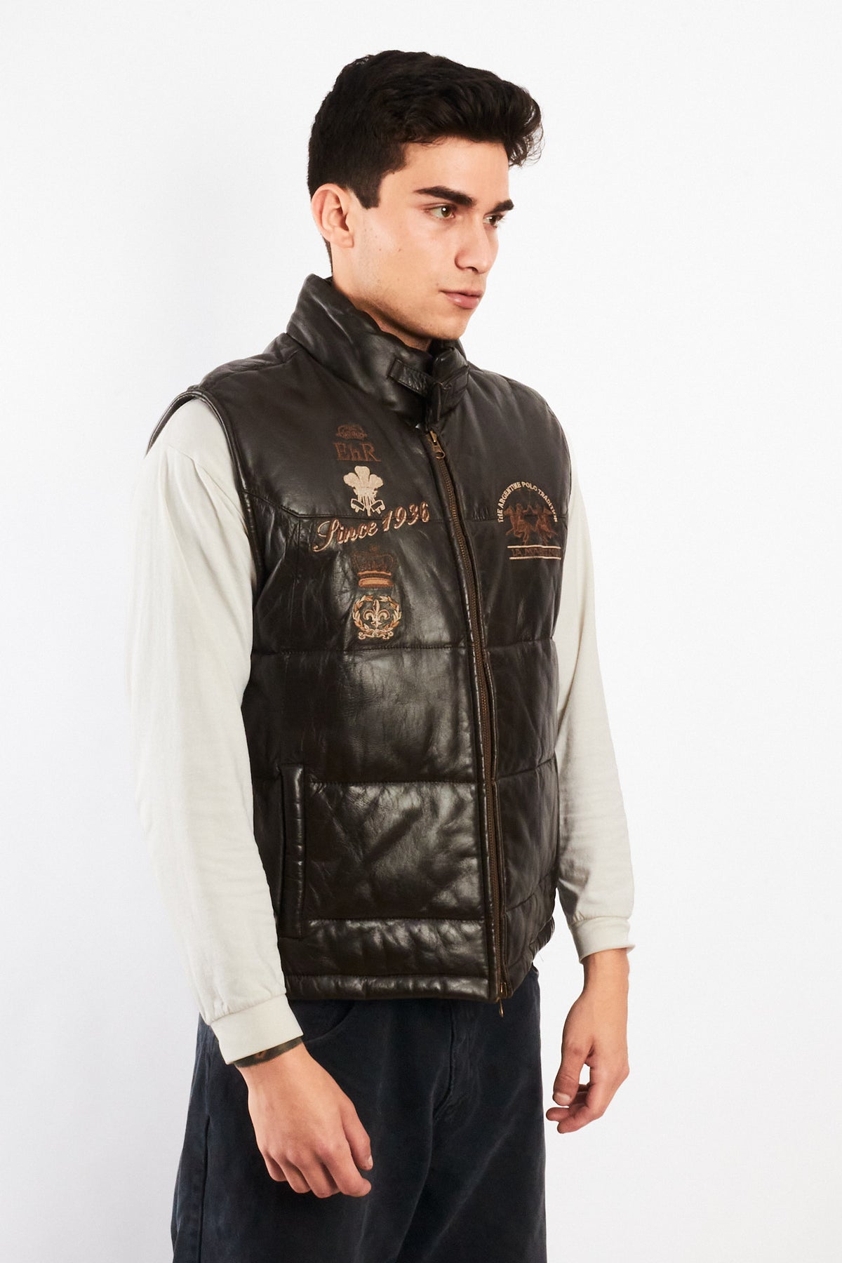 2000 Vintage La Martina Polo Coffee Brown Leather Vest (M/L)