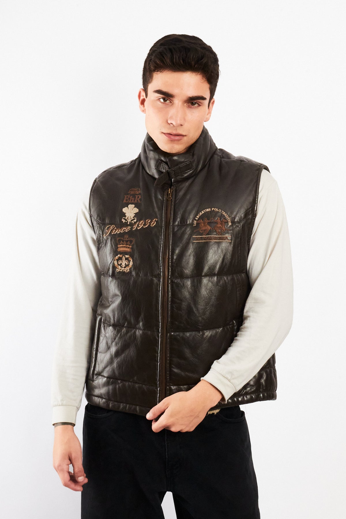 2000 Vintage La Martina Polo Coffee Brown Leather Vest (M/L)