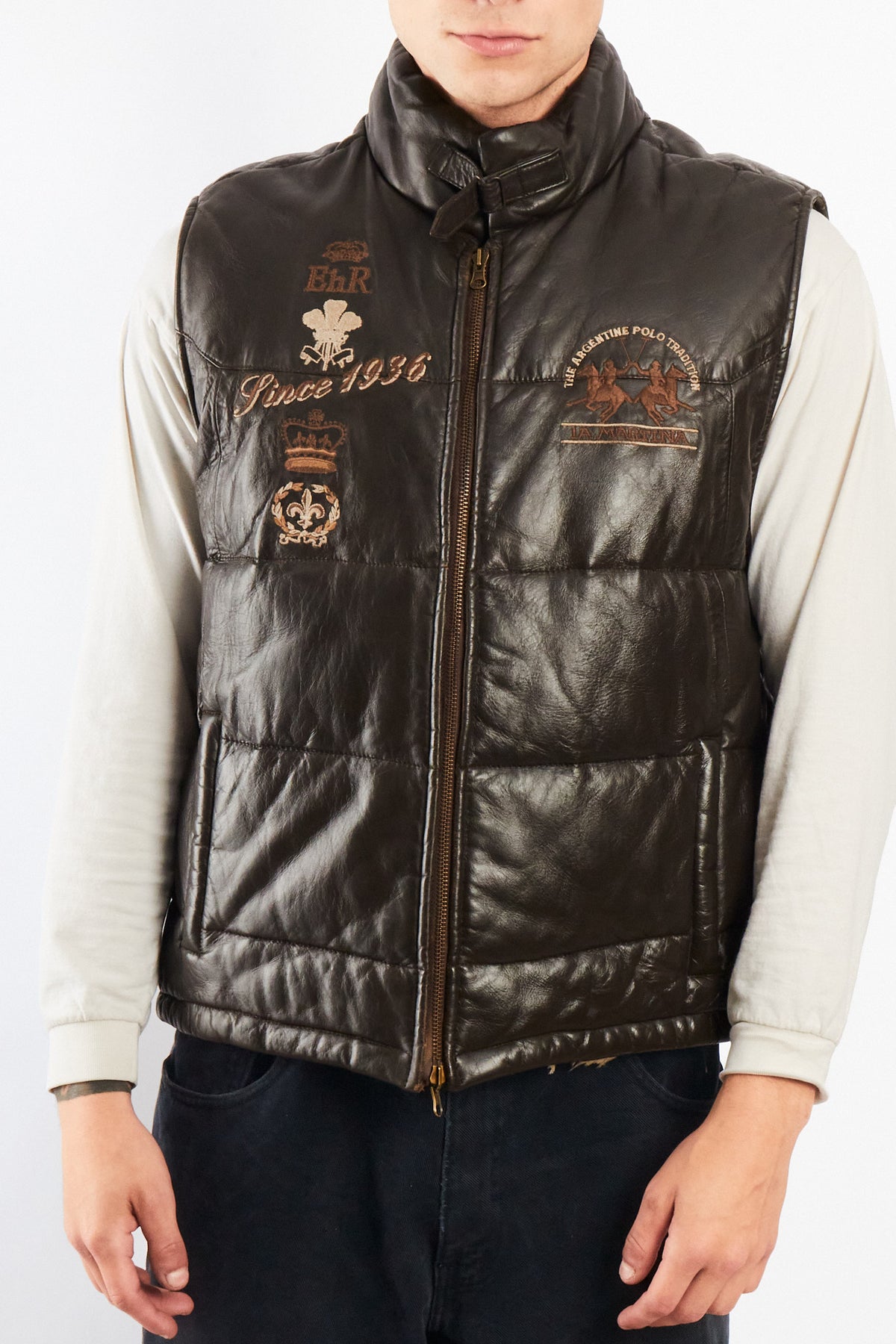 2000 Vintage La Martina Polo Coffee Brown Leather Vest (M/L)