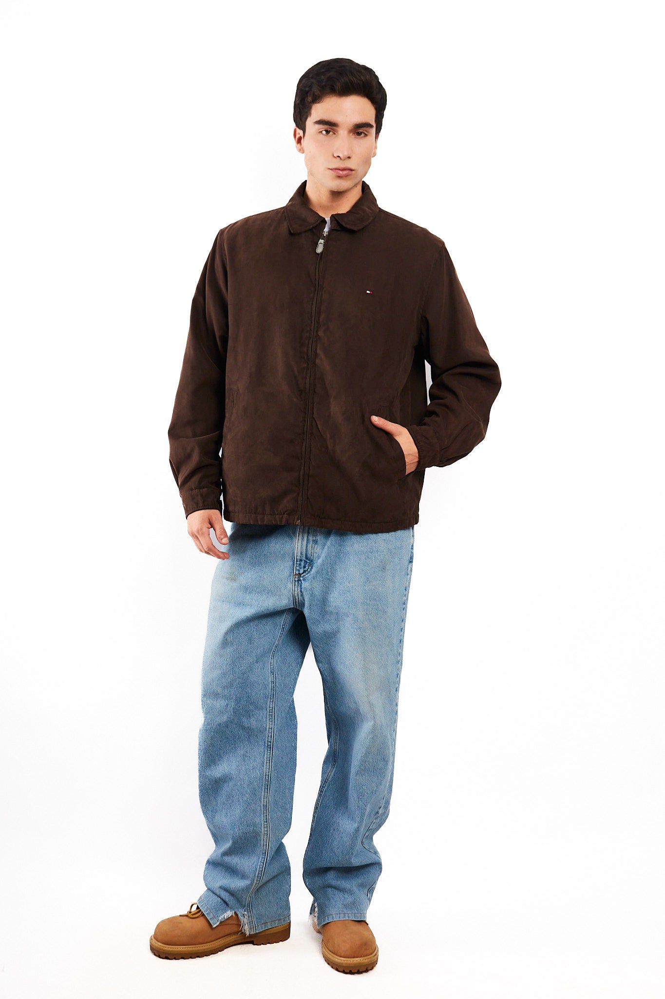 2000 Vintage Tommy Hilfiger Coffee Peachskin Harrington (L)