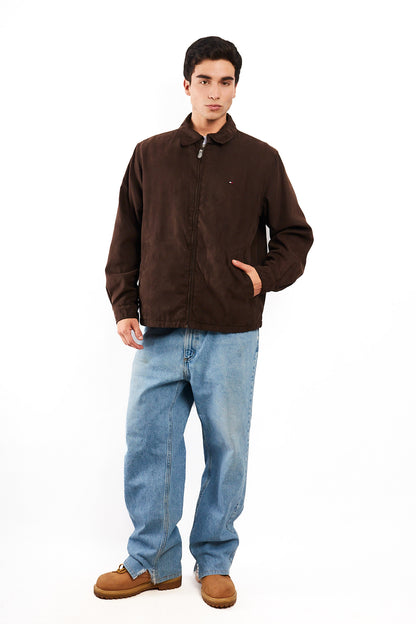 2000 Vintage Tommy Hilfiger Coffee Peachskin Harrington (L)