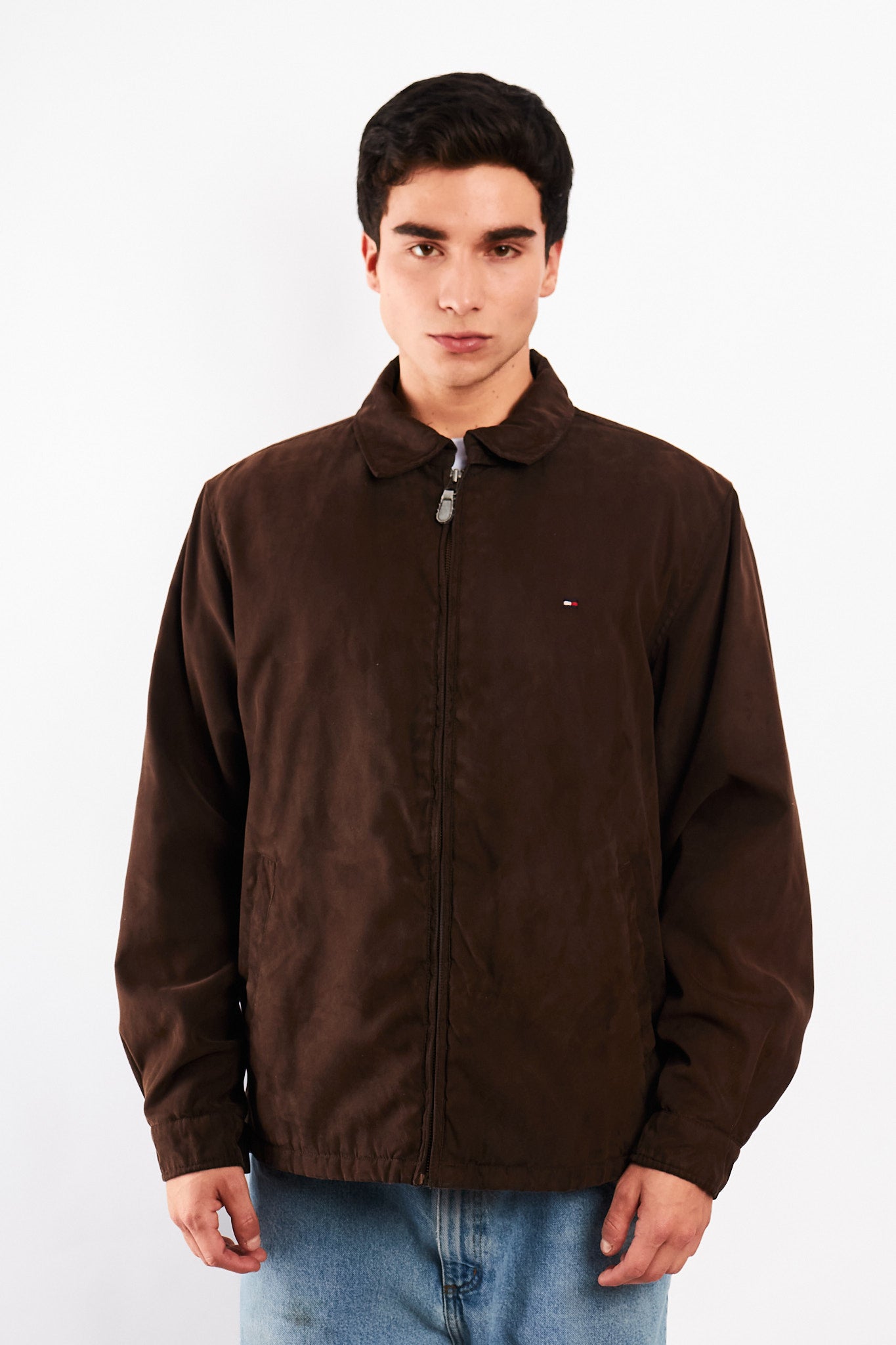 2000 Vintage Tommy Hilfiger Coffee Peachskin Harrington (L)