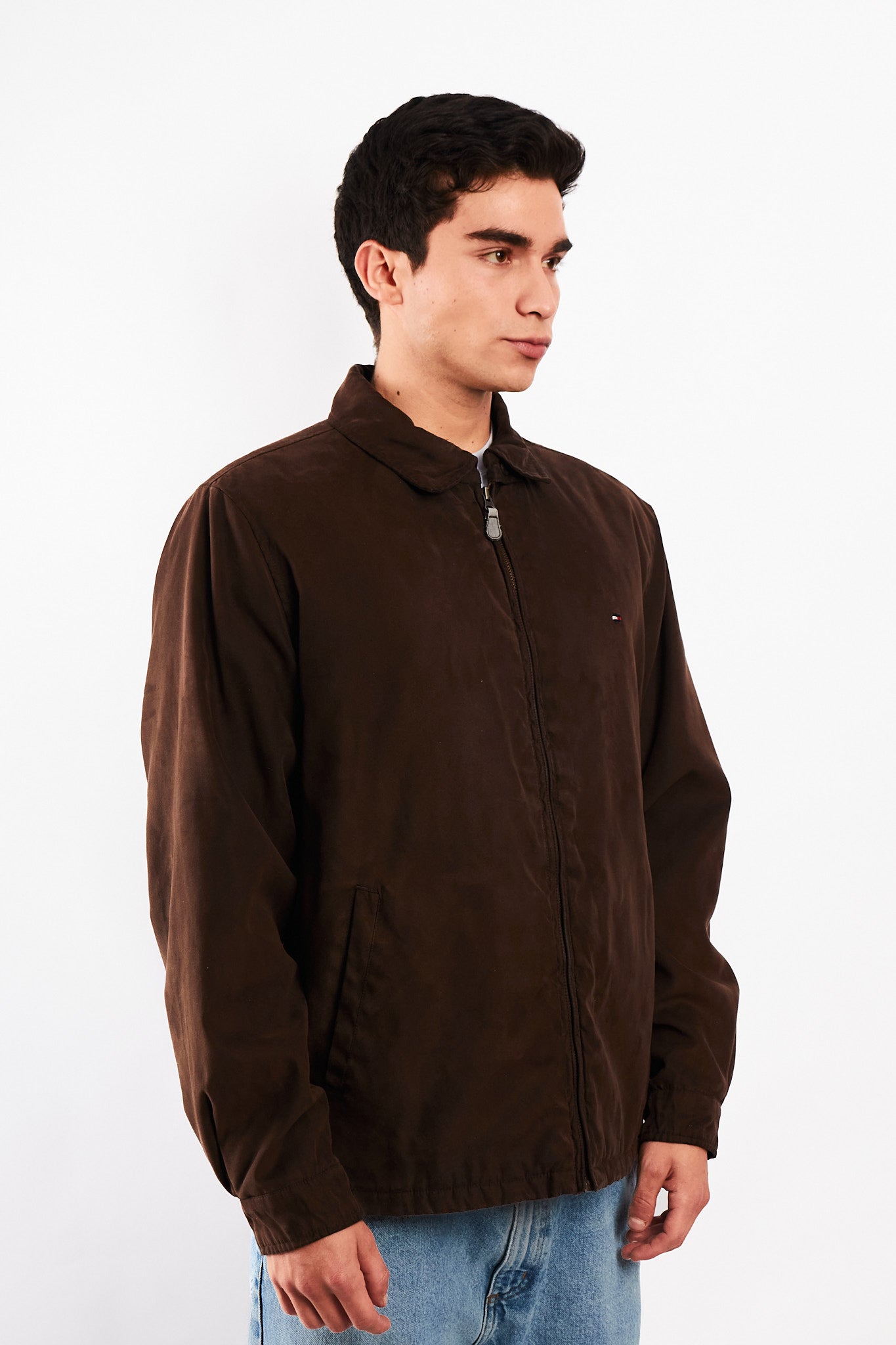 2000 Vintage Tommy Hilfiger Coffee Peachskin Harrington (L)