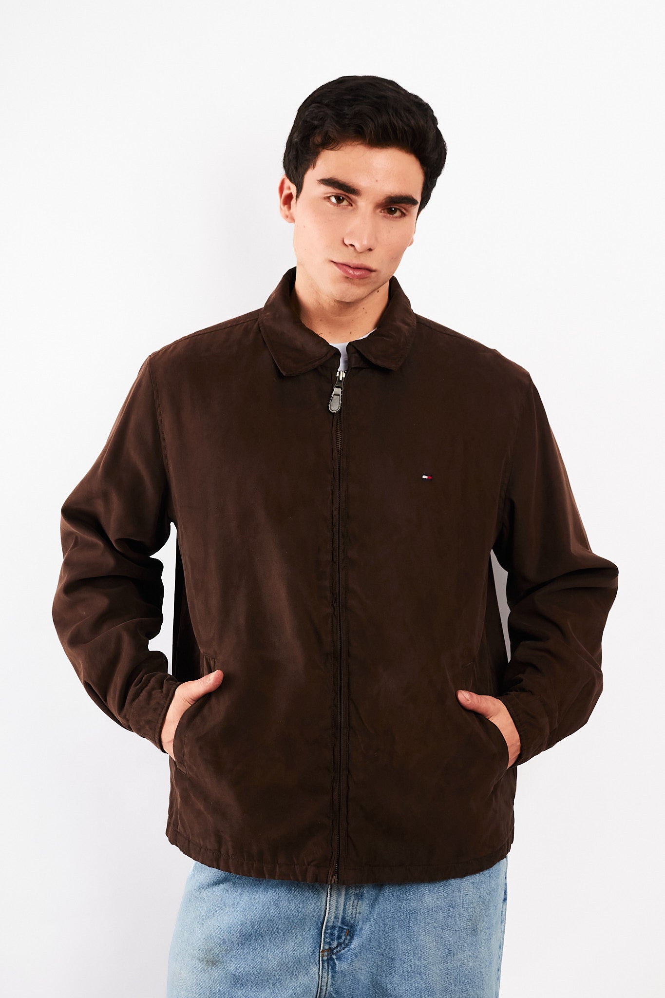 2000 Vintage Tommy Hilfiger Coffee Peachskin Harrington (L)
