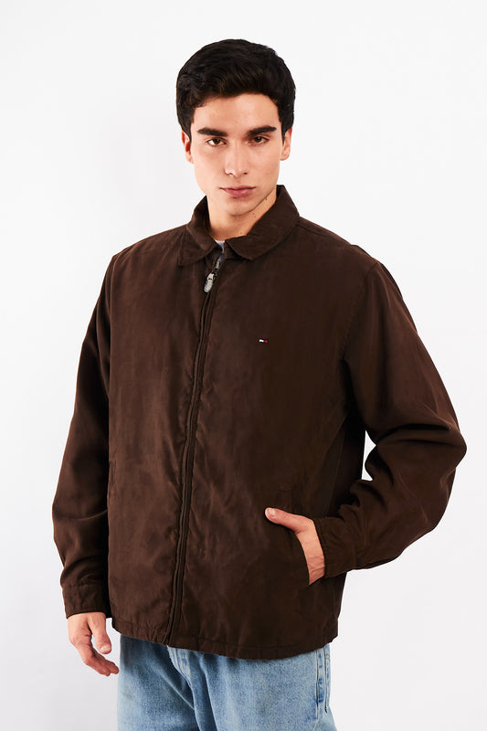 2000 Vintage Tommy Hilfiger Coffee Peachskin Harrington (L)