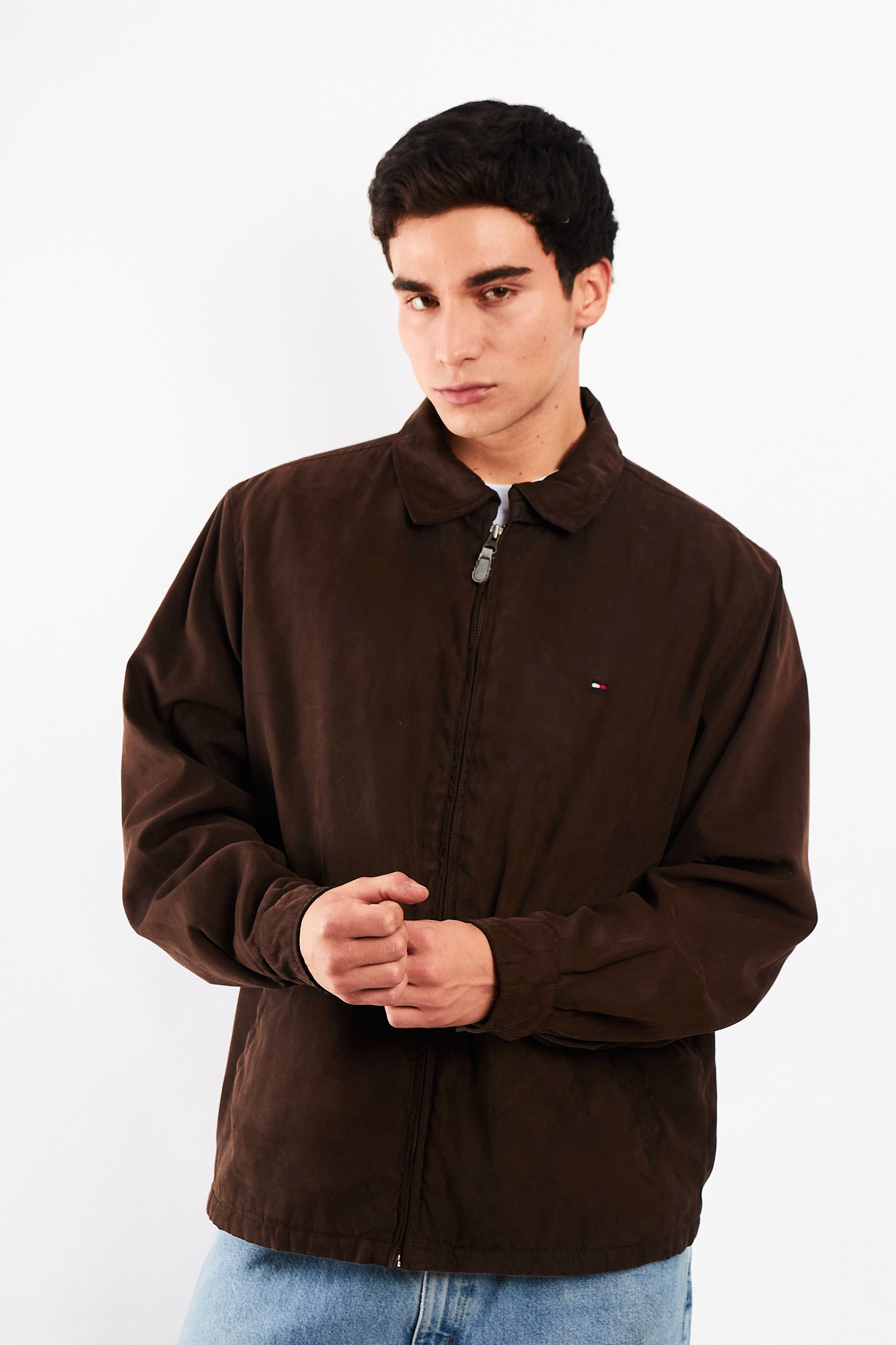 2000 Vintage Tommy Hilfiger Coffee Peachskin Harrington (L)