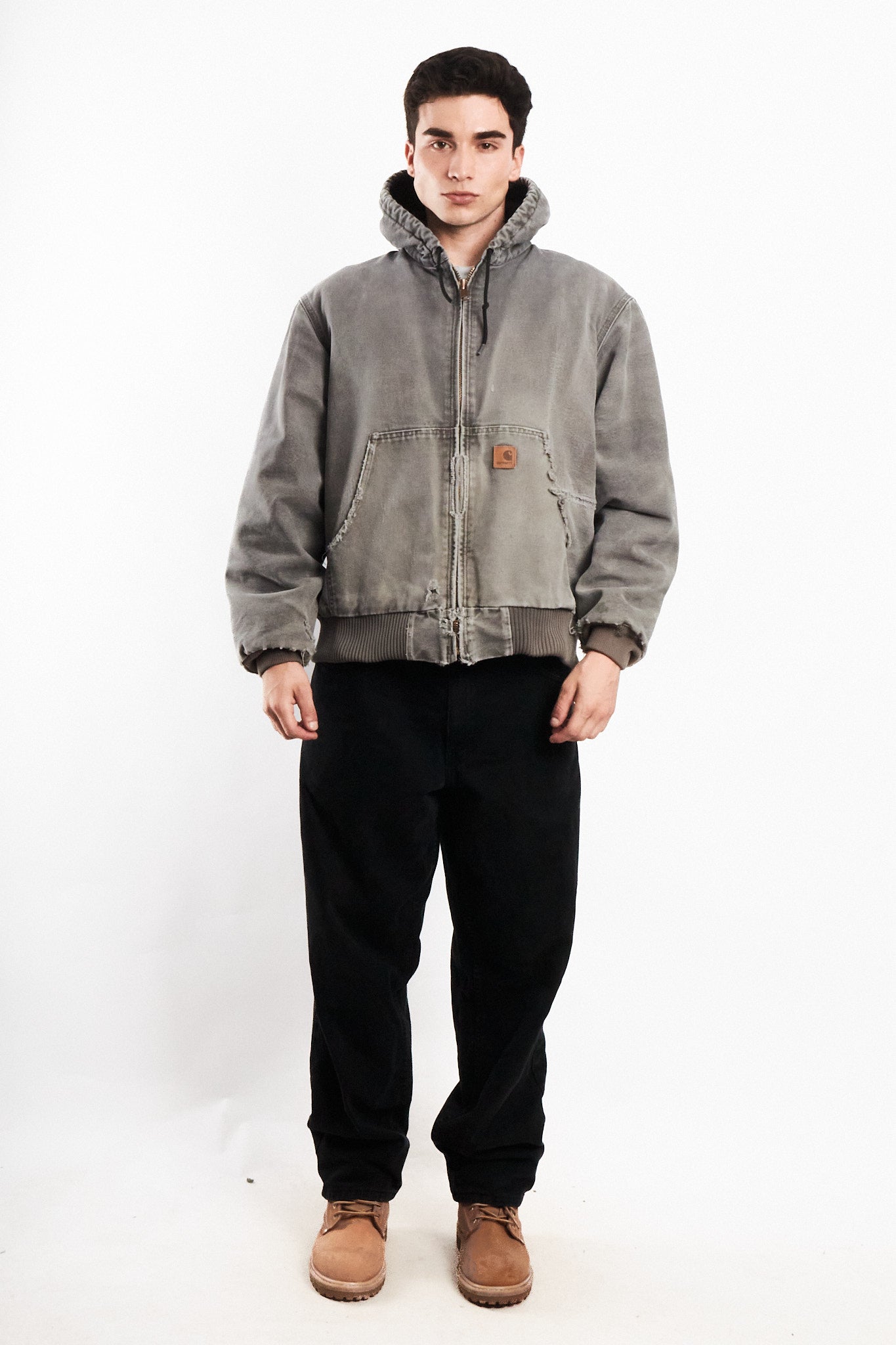 2000 Vintage Carhartt J130 Fadded Distressed Gray Active Jacket (M/L)