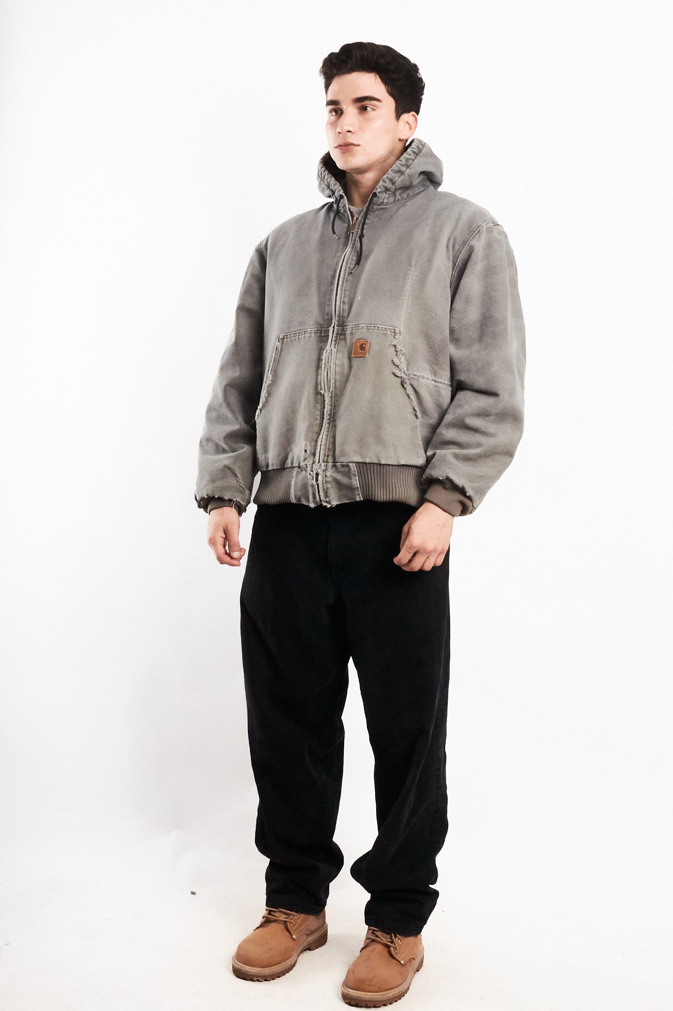 2000 Vintage Carhartt J130 Fadded Distressed Gray Active Jacket (M/L)
