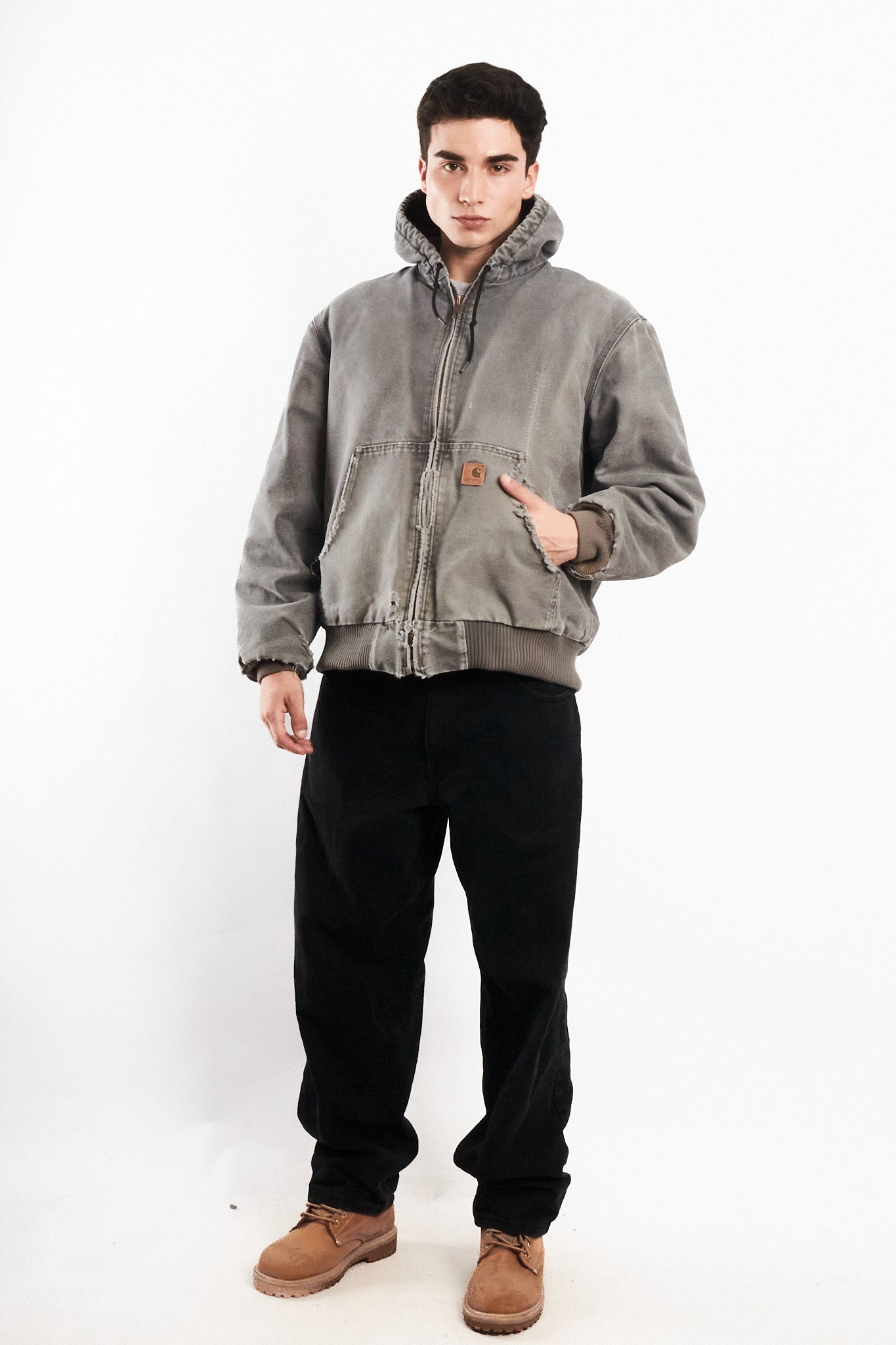 2000 Vintage Carhartt J130 Fadded Distressed Gray Active Jacket (M/L)