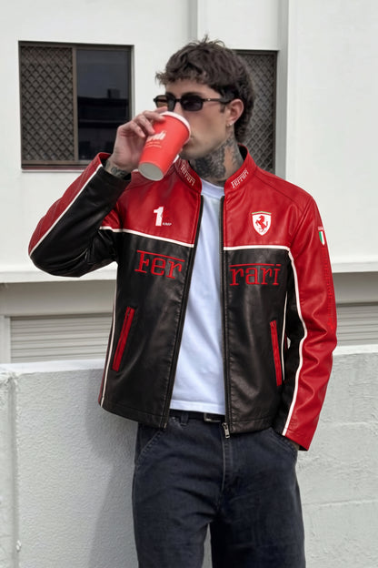 Scuderia Ferrari Black and Red Boxy Racing Jacket