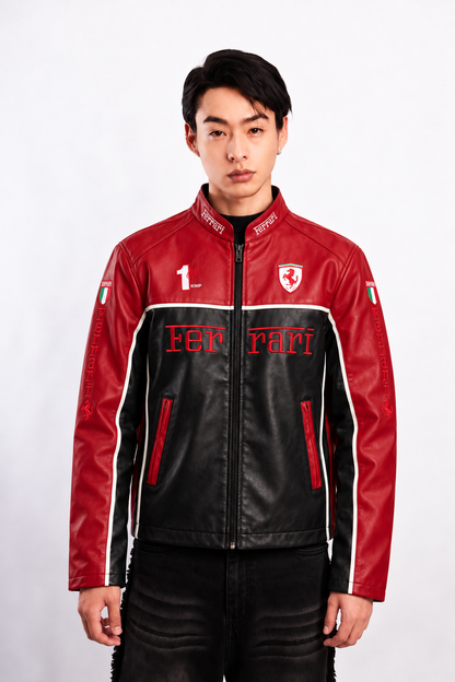 Scuderia Ferrari Black and Red Boxy Racing Jacket