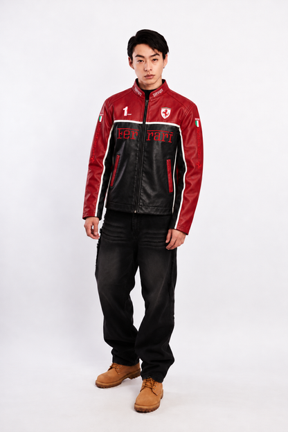 Scuderia Ferrari Black and Red Boxy Racing Jacket