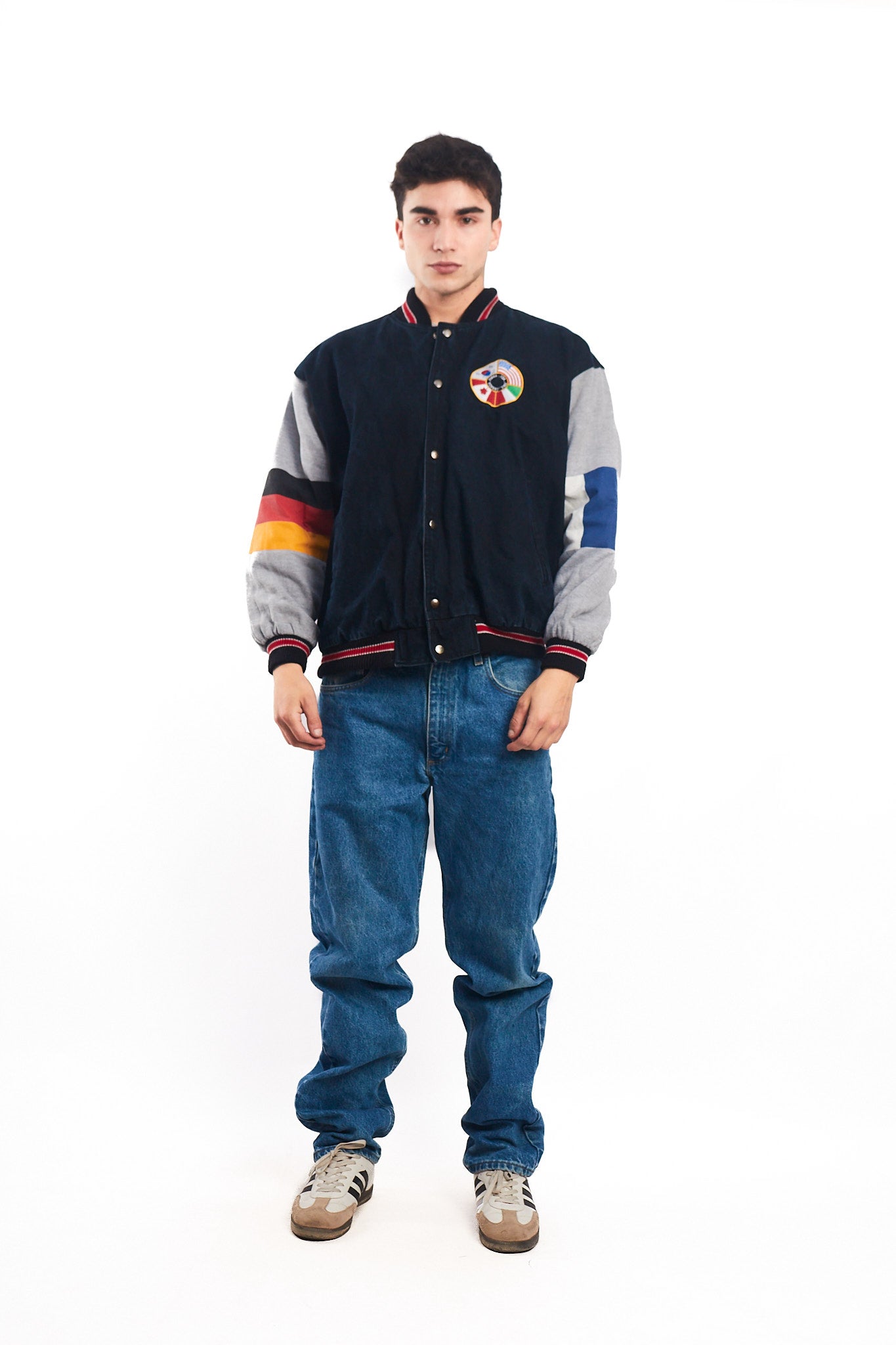 1990 Vintage All Flags Cotton Varsity Jacket (L)