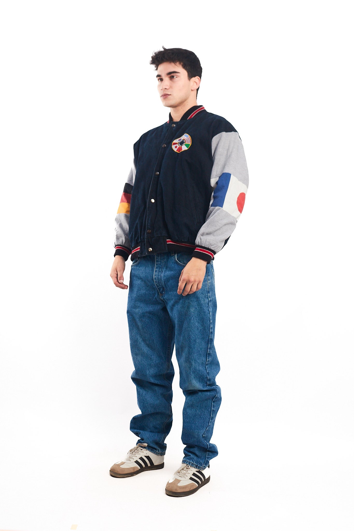 1990 Vintage All Flags Cotton Varsity Jacket (L)