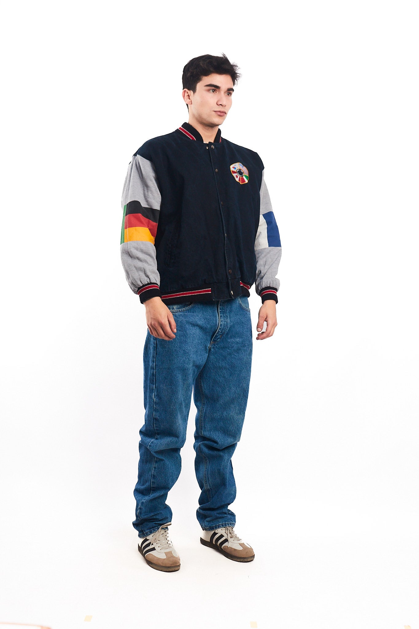 1990 Vintage All Flags Cotton Varsity Jacket (L)