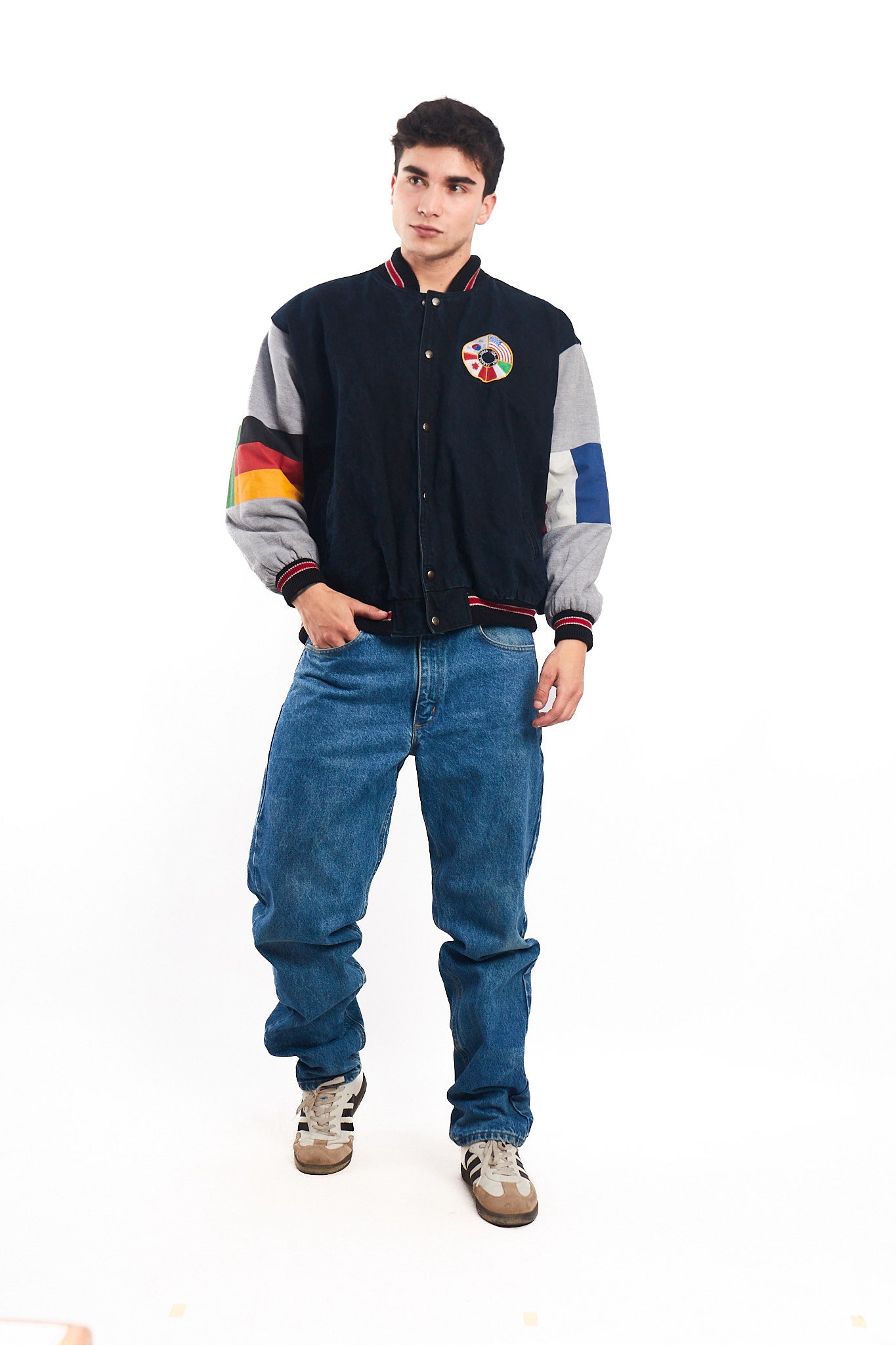 1990 Vintage All Flags Cotton Varsity Jacket (L)