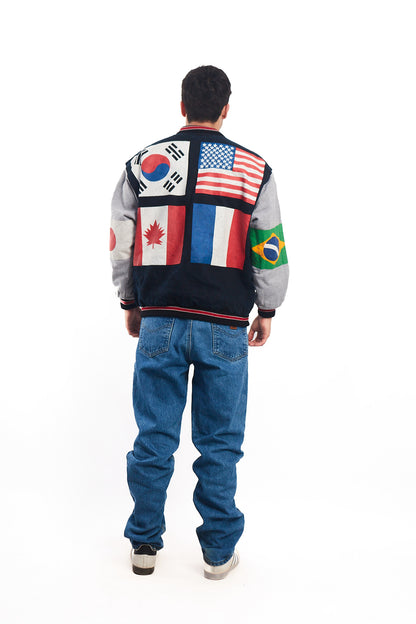 1990 Vintage All Flags Cotton Varsity Jacket (L)