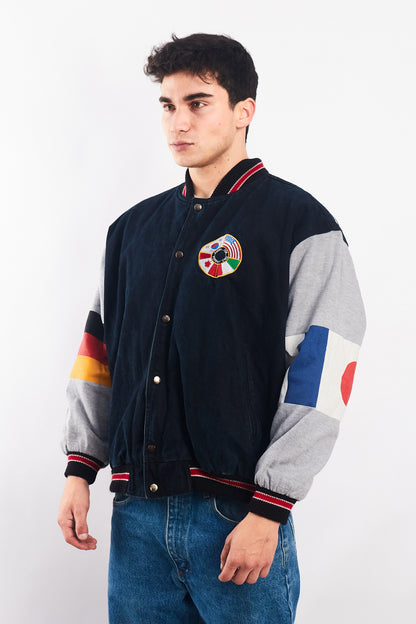 1990 Vintage All Flags Cotton Varsity Jacket (L)