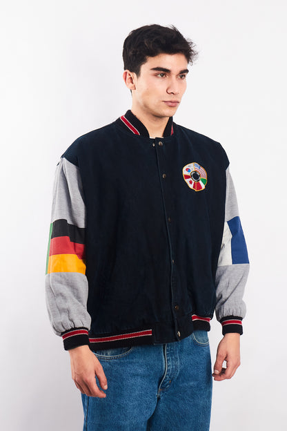 1990 Vintage All Flags Cotton Varsity Jacket (L)