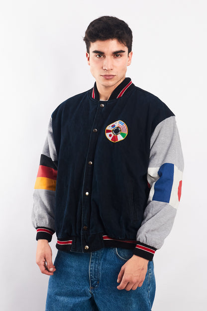 1990 Vintage All Flags Cotton Varsity Jacket (L)