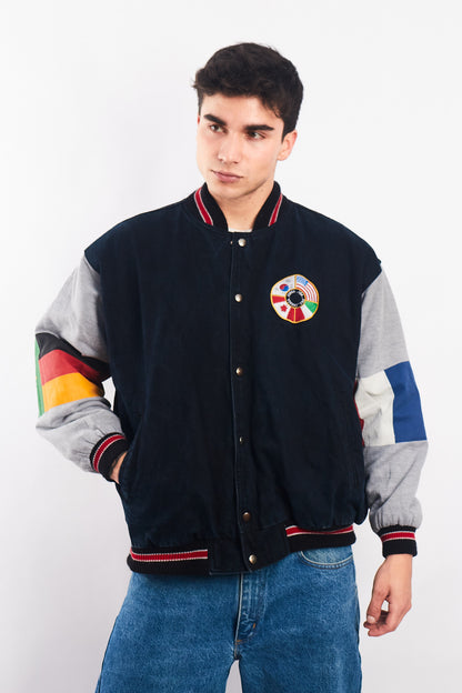 1990 Vintage All Flags Cotton Varsity Jacket (L)