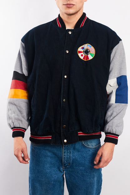 1990 Vintage All Flags Cotton Varsity Jacket (L)
