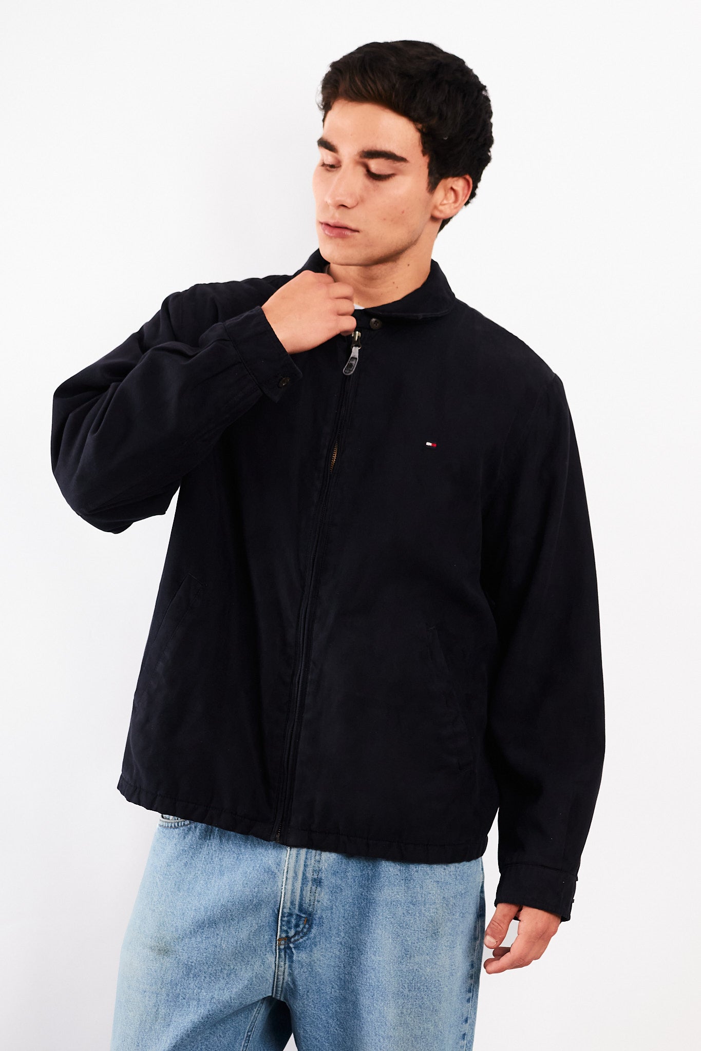 2000 Vintage Tommy Hilfiger Midnight Navy Peachskin Harrington (M/L)