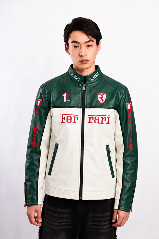 Scuderia Ferrari Green and White Boxy Racing Jacket
