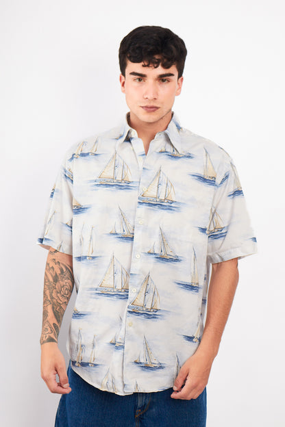 2000 Nautica Full Sailboats Shirt (L)