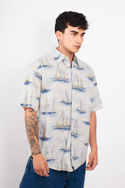 2000 Nautica Full Sailboats Shirt (L)