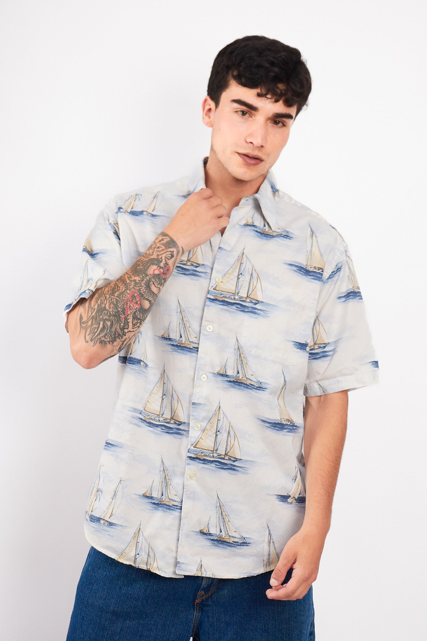 2000 Nautica Full Sailboats Shirt (L)