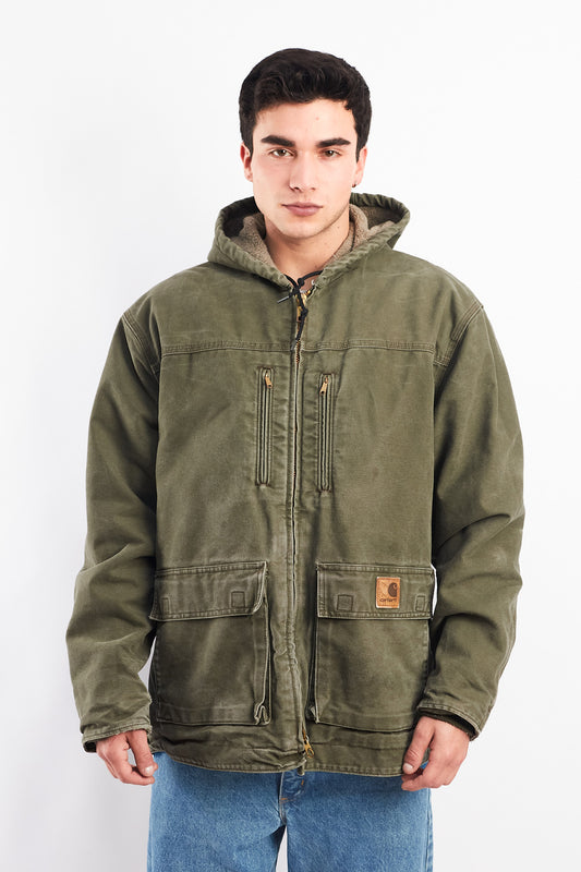 Vintage Carhartt C96 Army Green Sandstone Sherpa Jacket (L)