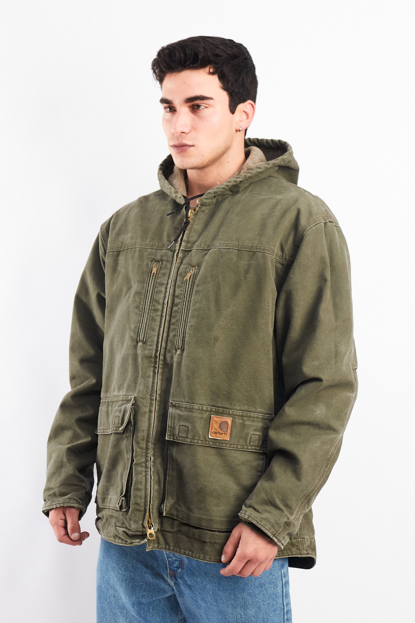 Vintage Carhartt C96 Army Green Sandstone Sherpa Jacket (L)