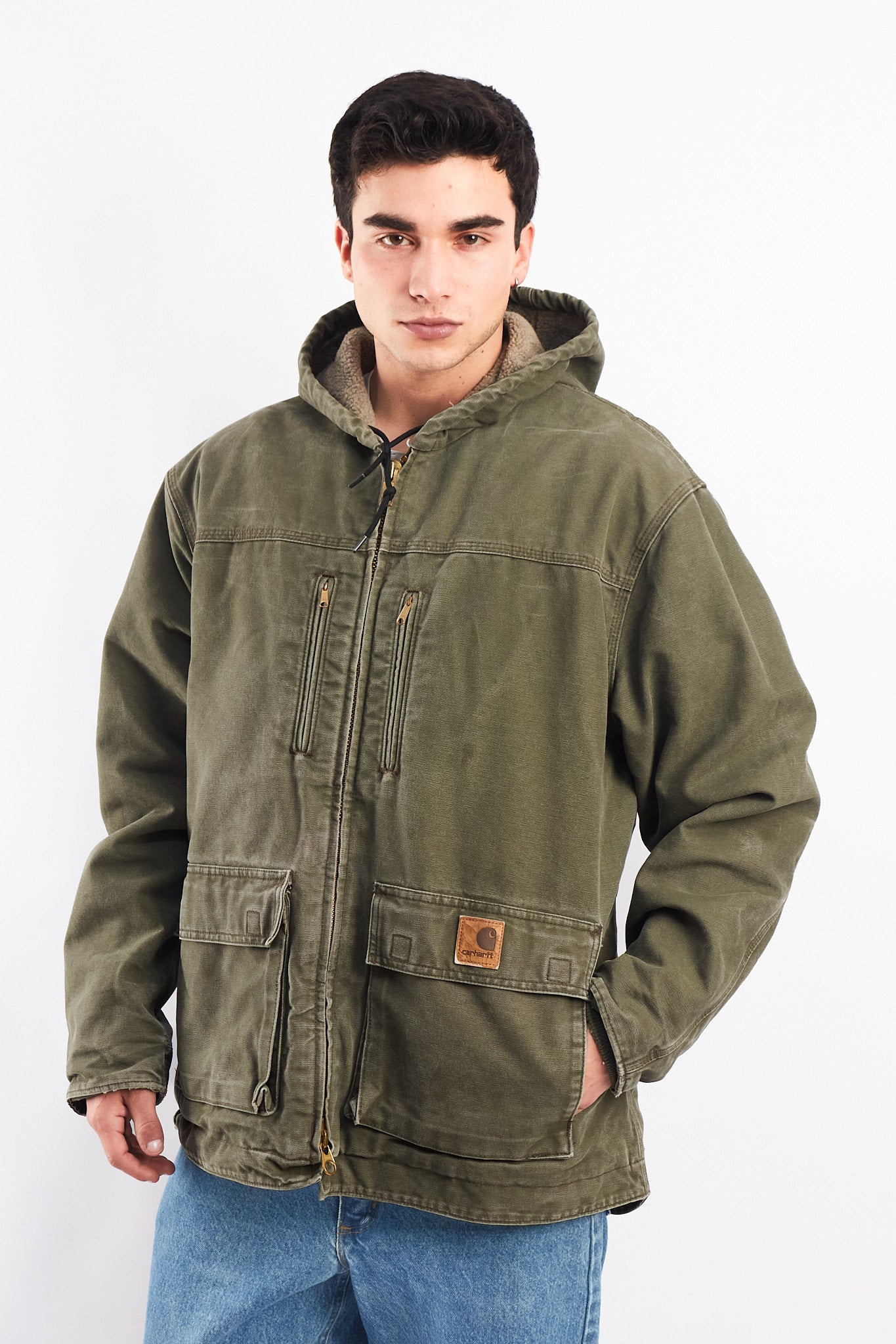 Vintage Carhartt C96 Army Green Sandstone Sherpa Jacket (L)
