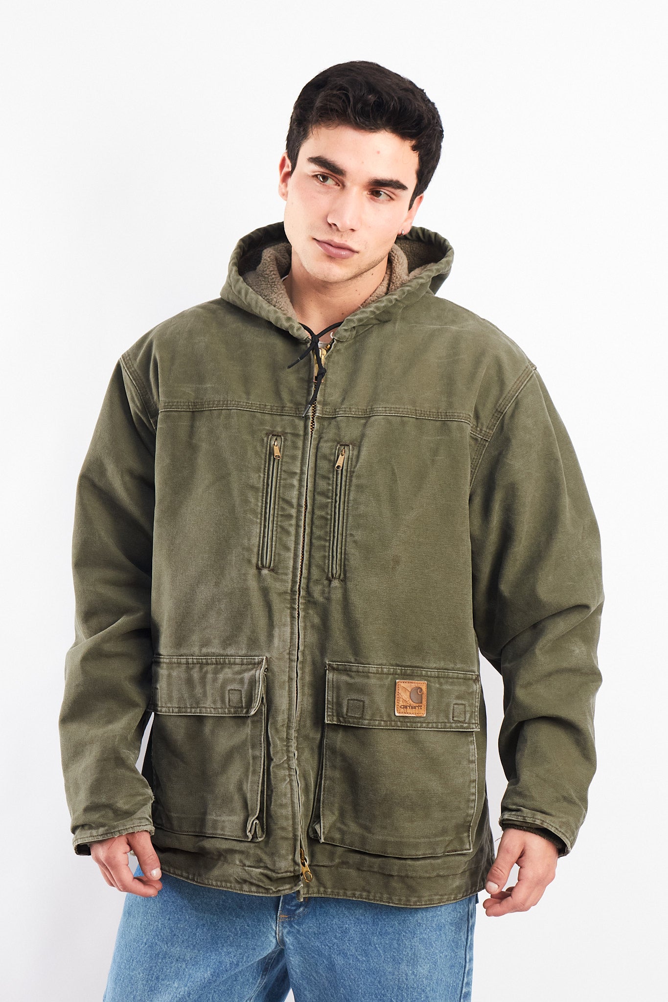 Vintage Carhartt C96 Army Green Sandstone Sherpa Jacket (L)