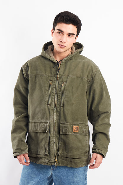 Vintage Carhartt C96 Army Green Sandstone Sherpa Jacket (L)