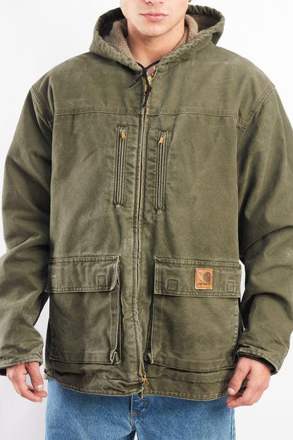 Vintage Carhartt C96 Army Green Sandstone Sherpa Jacket (L)