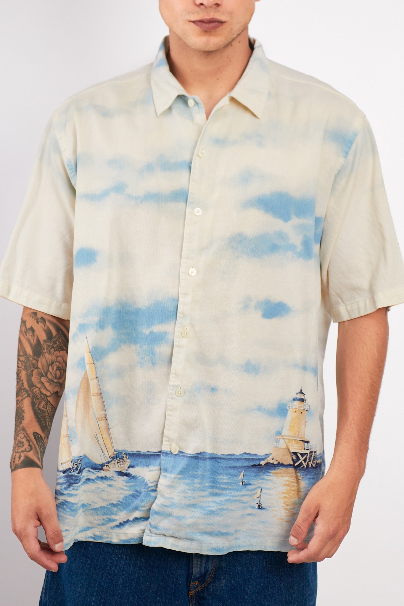 1990 Vintage Nautica Graphic Sailboat Shirt (L)