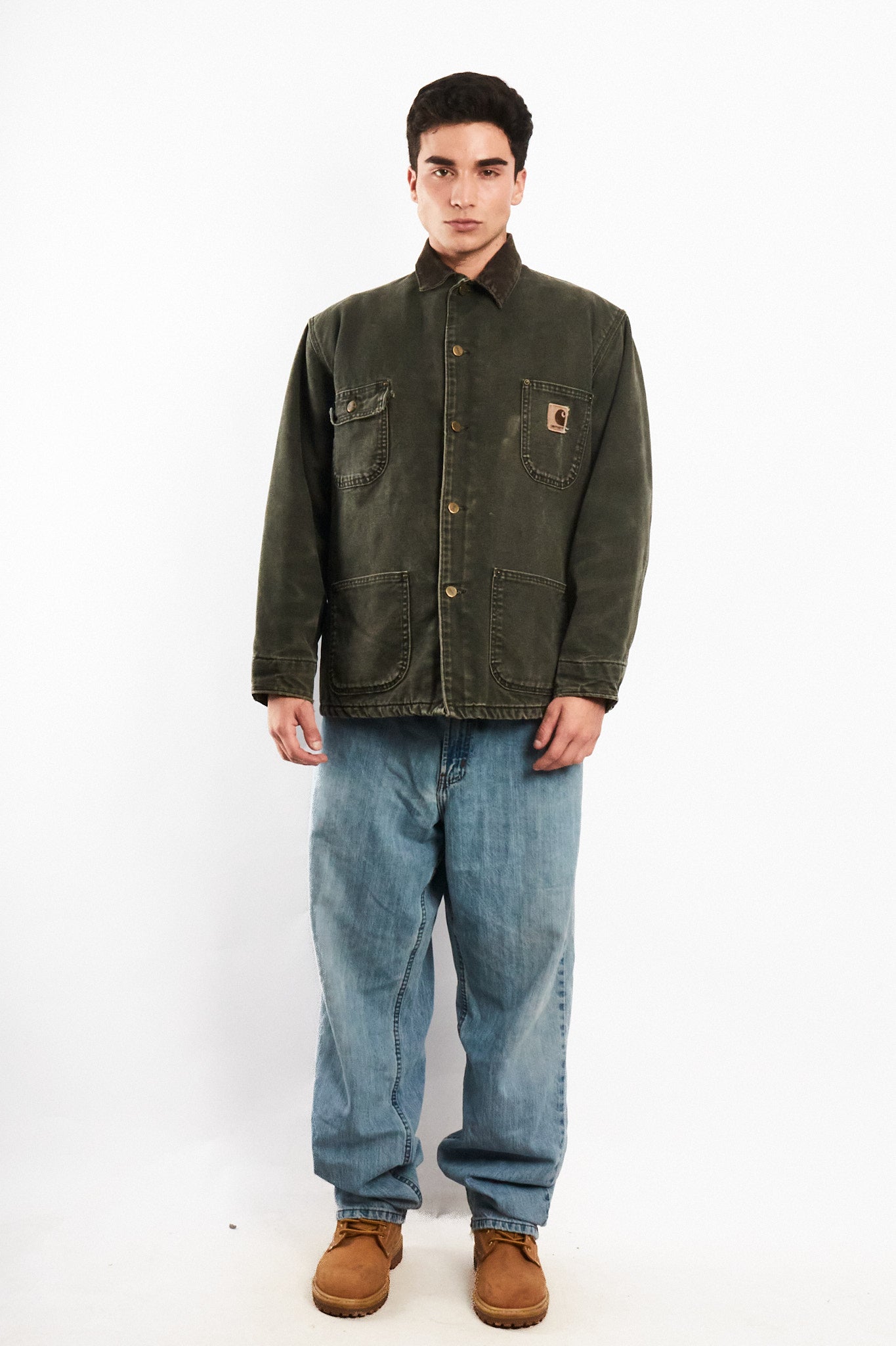 2000 Vintage Carhartt Moss Green Sandstone Michigan Chore Coat (M)