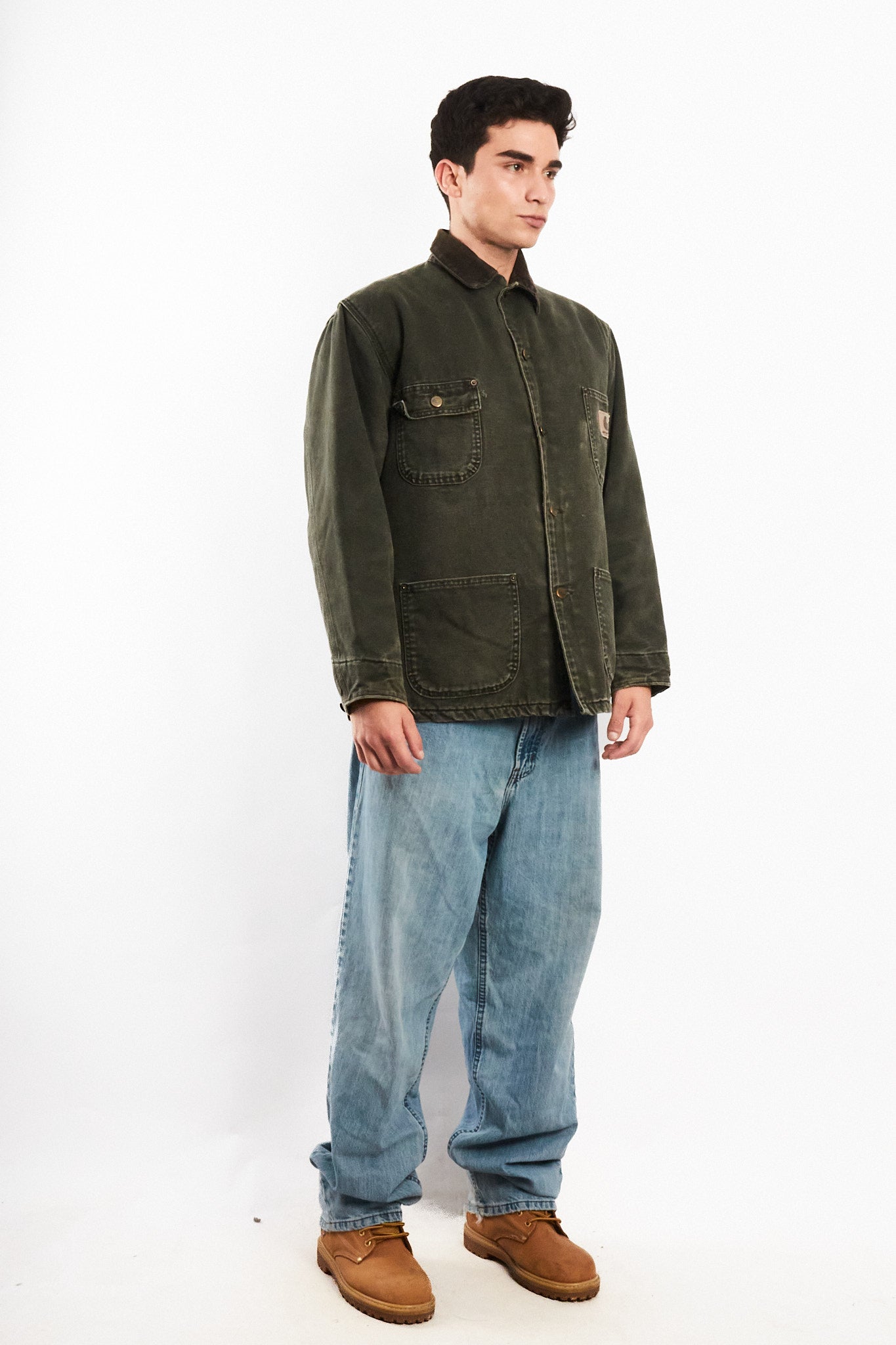 2000 Vintage Carhartt Moss Green Sandstone Michigan Chore Coat (M)