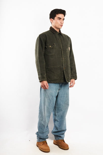 2000 Vintage Carhartt Moss Green Sandstone Michigan Chore Coat (M)