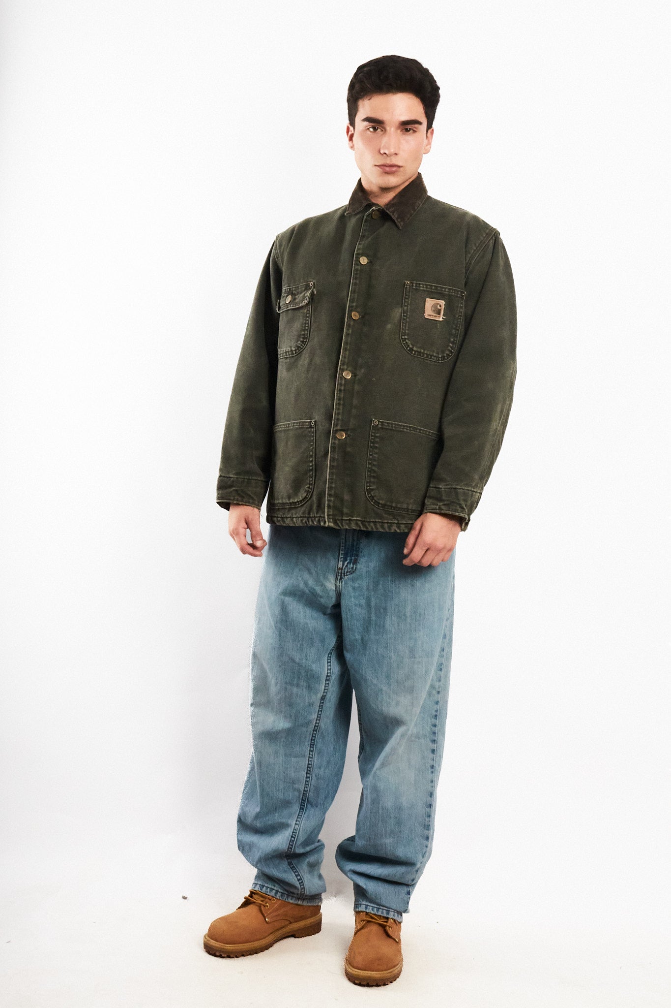 2000 Vintage Carhartt Moss Green Sandstone Michigan Chore Coat (M)