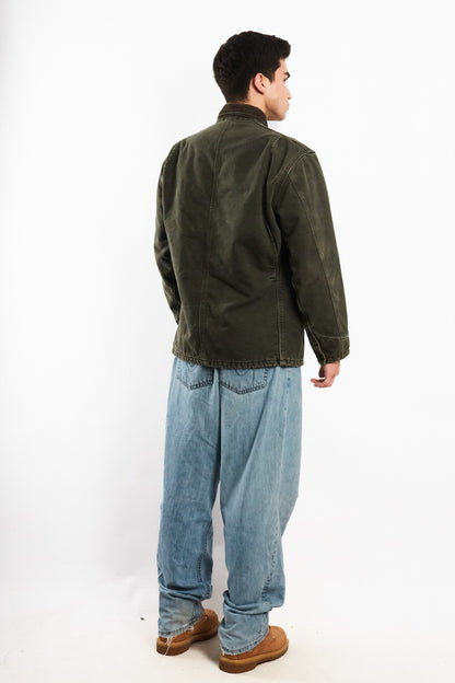 2000 Vintage Carhartt Moss Green Sandstone Michigan Chore Coat (M)