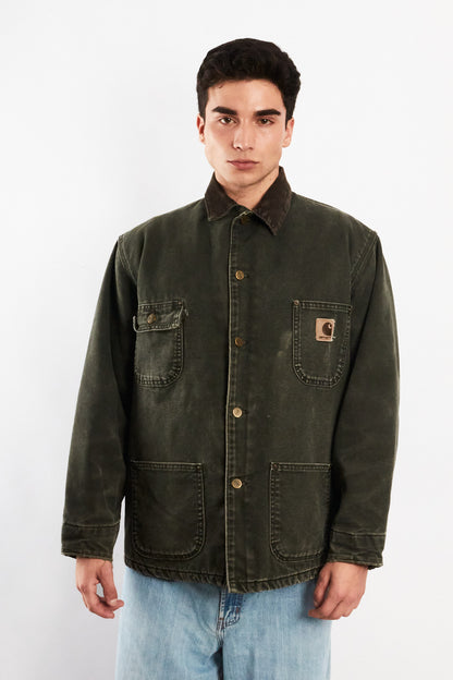 2000 Vintage Carhartt Moss Green Sandstone Michigan Chore Coat (M)
