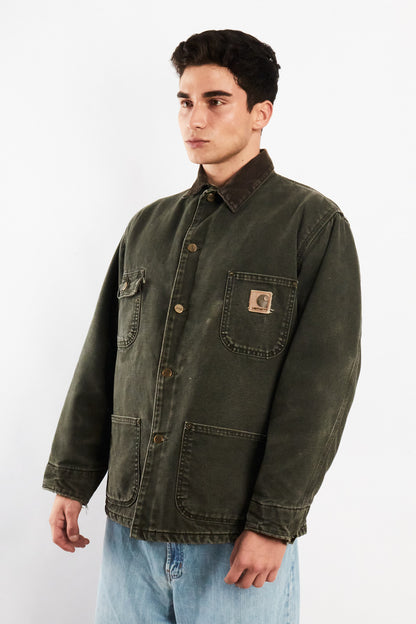 2000 Vintage Carhartt Moss Green Sandstone Michigan Chore Coat (M)